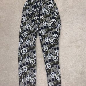Fuzzy PJ peace sign pants